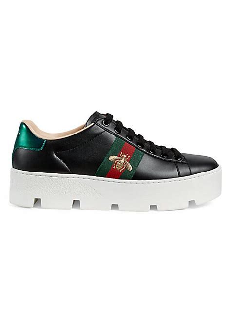 gucci new ace platform bee sneakers black|Gucci women's ace embroidered sneakers.